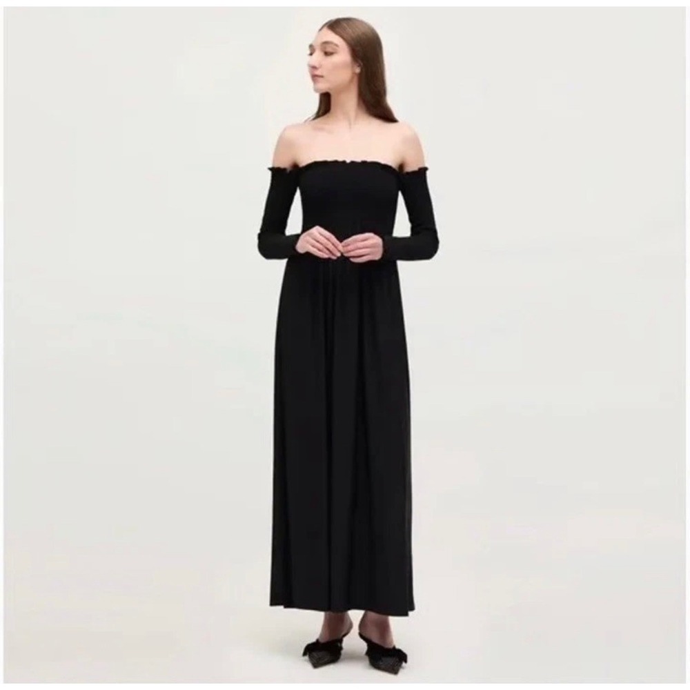 Hill House Home The Catalina Nap Dress Womens L Black Smocked Off Shoulder NWT